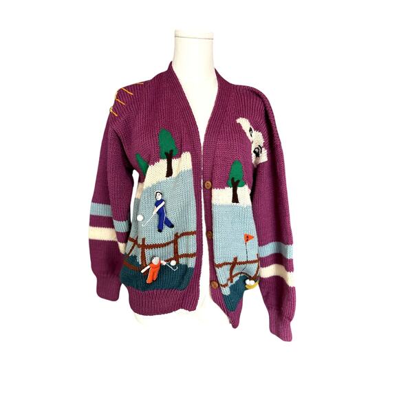 100% Sheepwool Handmade Golf-scene Cardigan - Picture 1 of 6